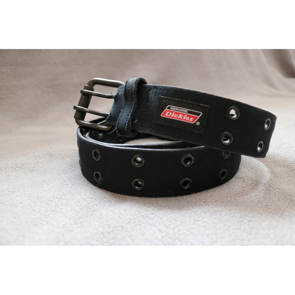 DICKIES Double Prong Grommet Belt Men Size 46 48 Black Canvas Synthetic Leather